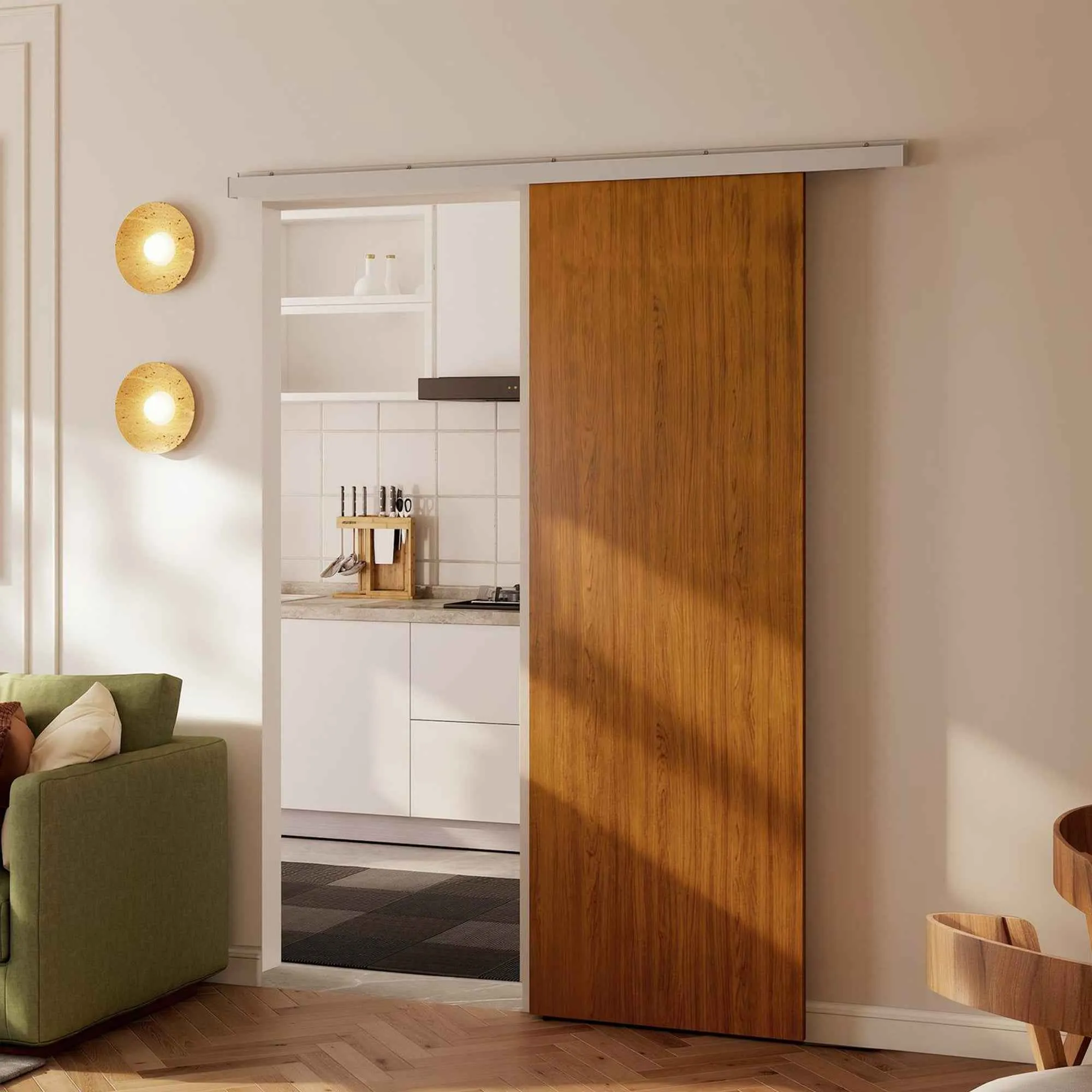 HOMCOM Sliding Door 75x210cm, Wardrobe Assembly Kit, Track, Brown Wood Effect - Image 2