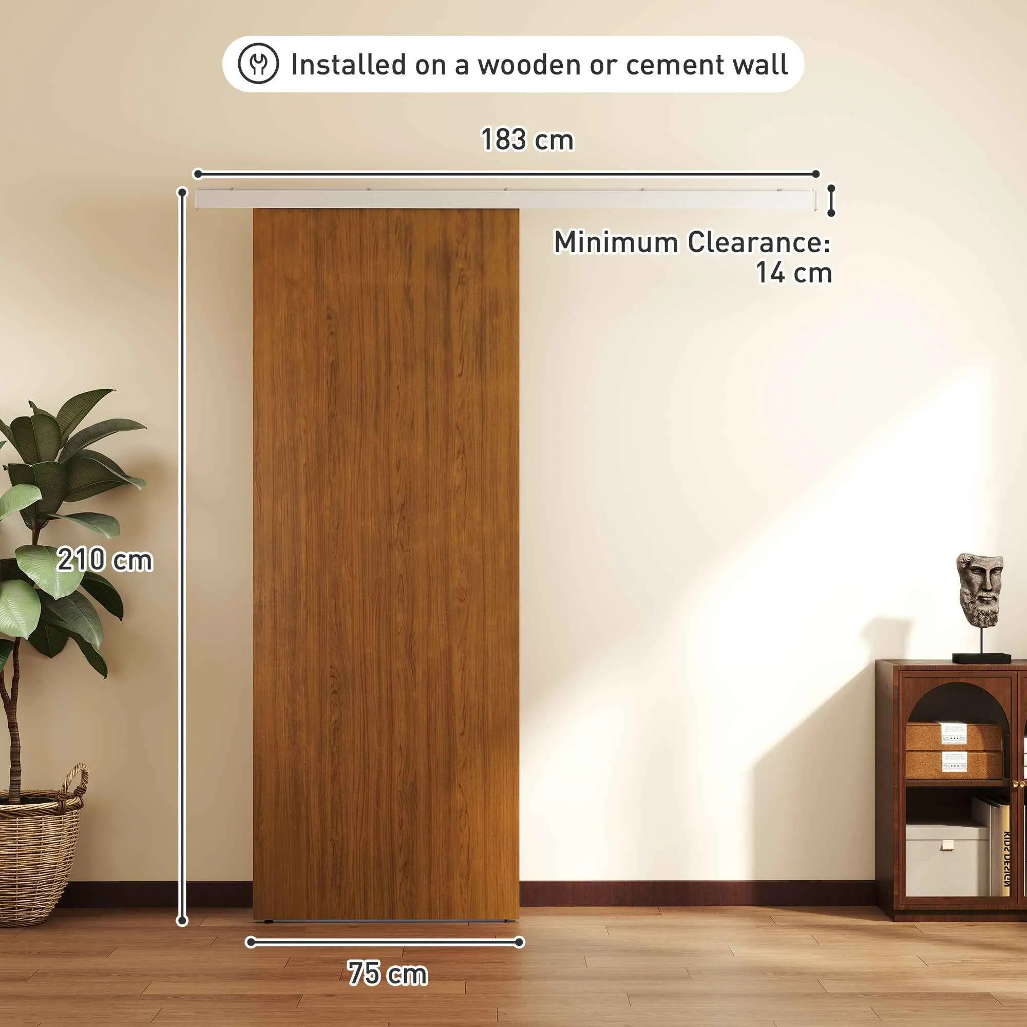 HOMCOM Sliding Door 75x210cm, Wardrobe Assembly Kit, Track, Brown Wood Effect - Image 3