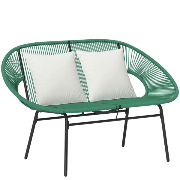 Outsunny 2-Seater Garden Sofa in PE Rattan and Steel with Cushions and Armrests, 132x72x83 cm, Green