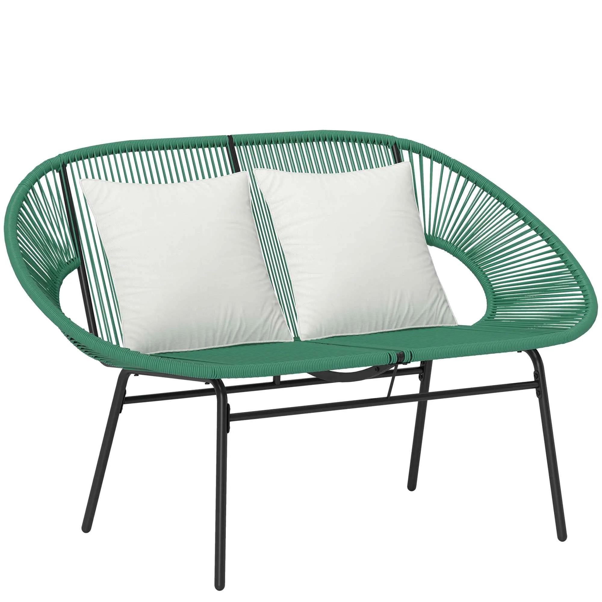 Outsunny 2-Seater Garden Sofa in PE Rattan and Steel with Cushions and Armrests, 132x72x83 cm, Green