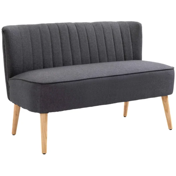HOMCOM 2-Seater Sofa in Linen-Effect Fabric without Armrests with Wooden Legs, 117x56.5x77 cm, Dark Grey