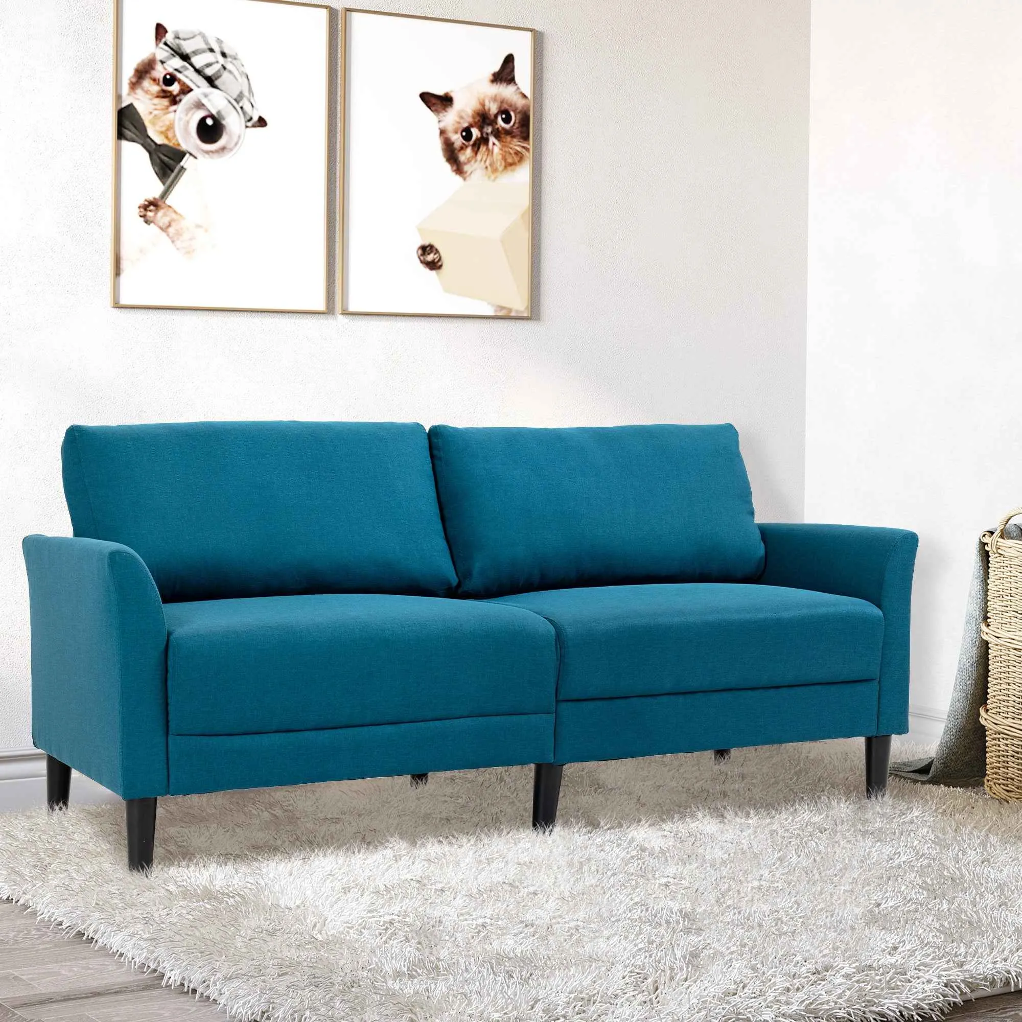 3-Seater Fabric Sofa with Deep Seat and Thick Padding, 191x79x87 cm, Peacock Blue - Image 2