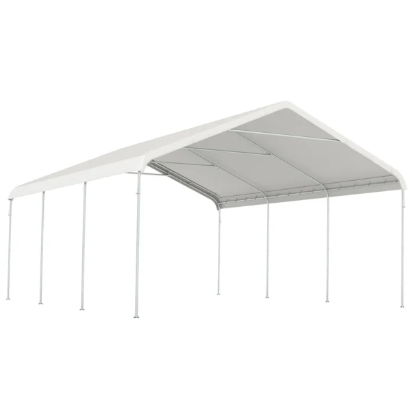 Outsunny Carport 5x6m, Portable Garage, Galvanized Steel Frame for Cars/Trucks, Cream