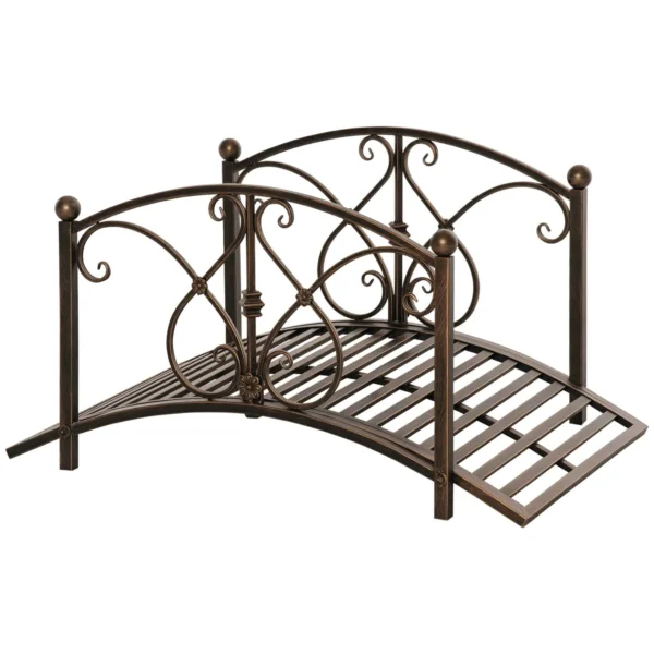 Outsunny Vintage Metal Garden Bridge with Floral Elements, 99x68x53cm, Black