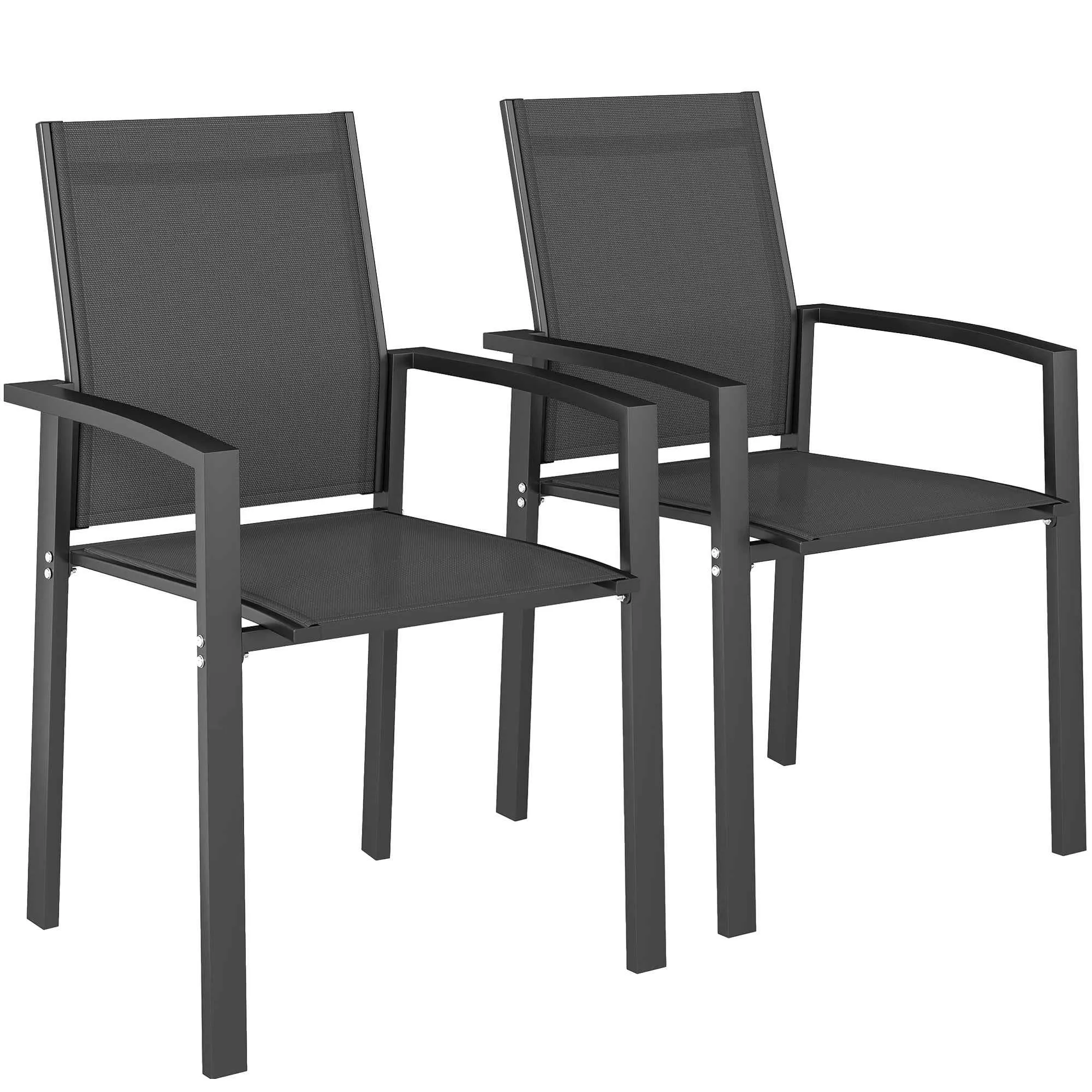 Outsunny Set of 2 Stackable Garden Chairs with Breathable Seat, in Aluminum and Textilene, 56x58x89 cm, Charcoal Gray