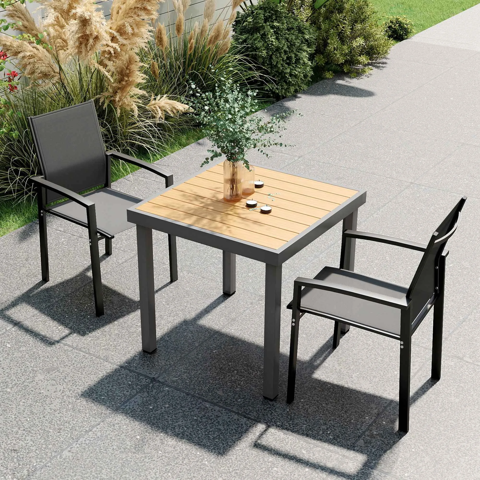 Outsunny Set of 2 Stackable Garden Chairs with Breathable Seat, in Aluminum and Textilene, 56x58x89 cm, Charcoal Gray - Image 2