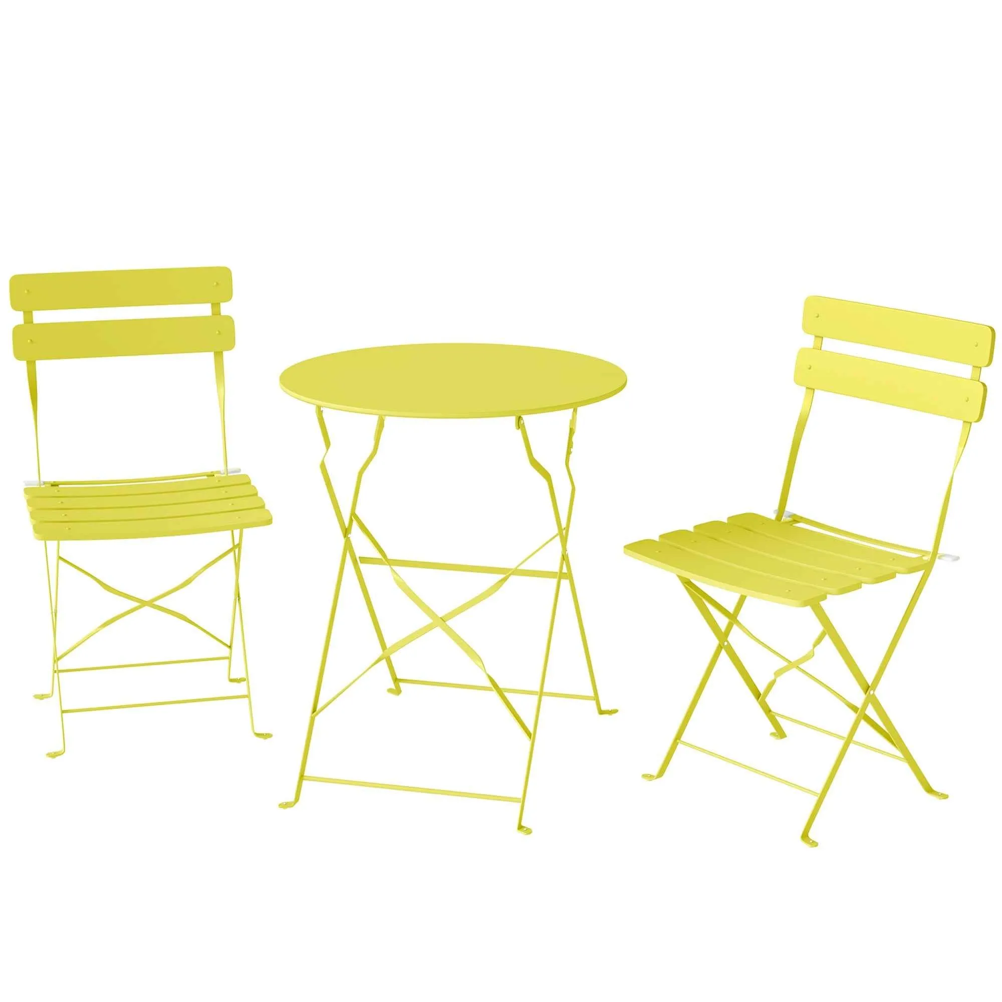 Outsunny Bistro Set, Folding Table and Chairs for 2, Garden, Yellow.