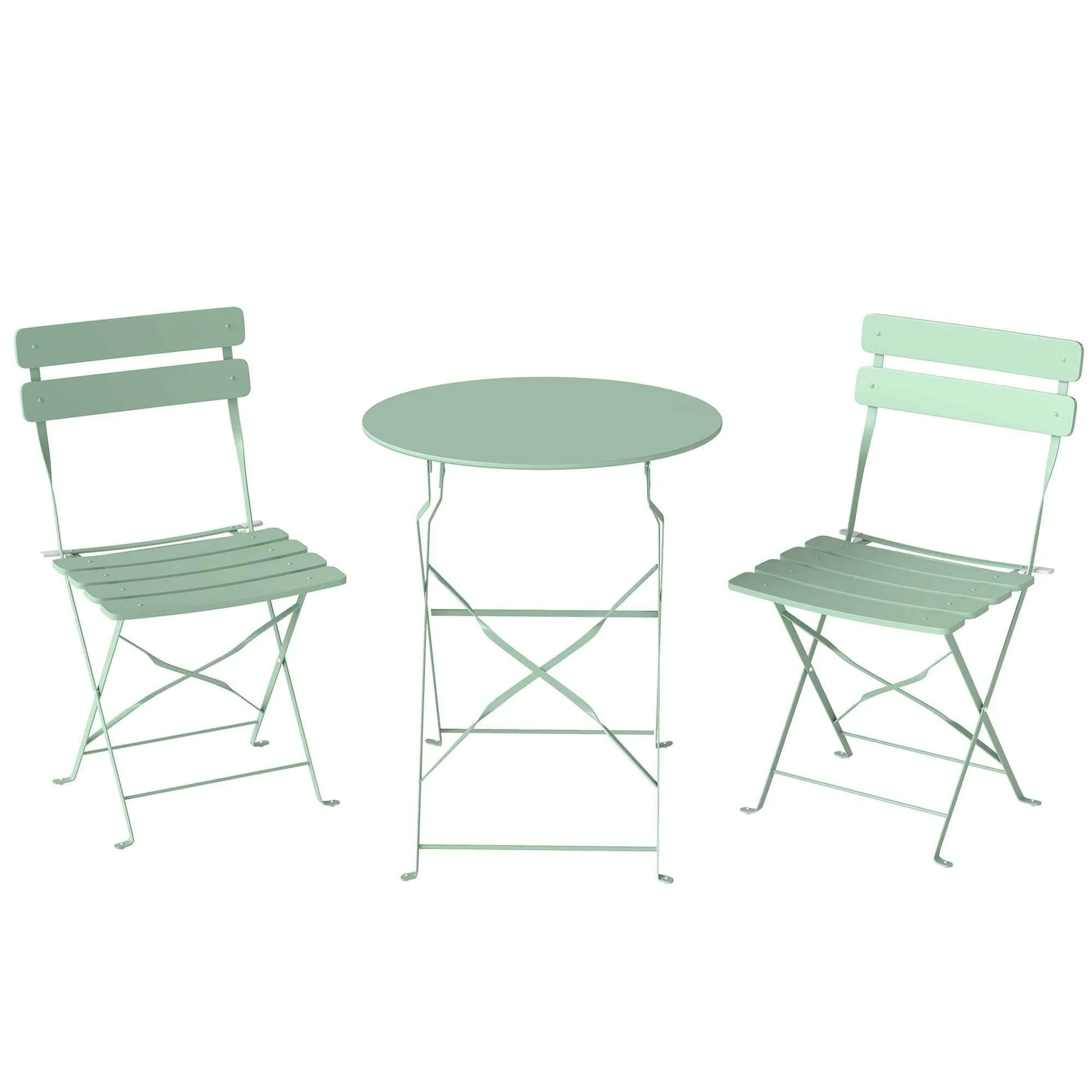 Outsunny Bistro Garden Set: Round Table and Folding Chairs for 2, Light Green.
