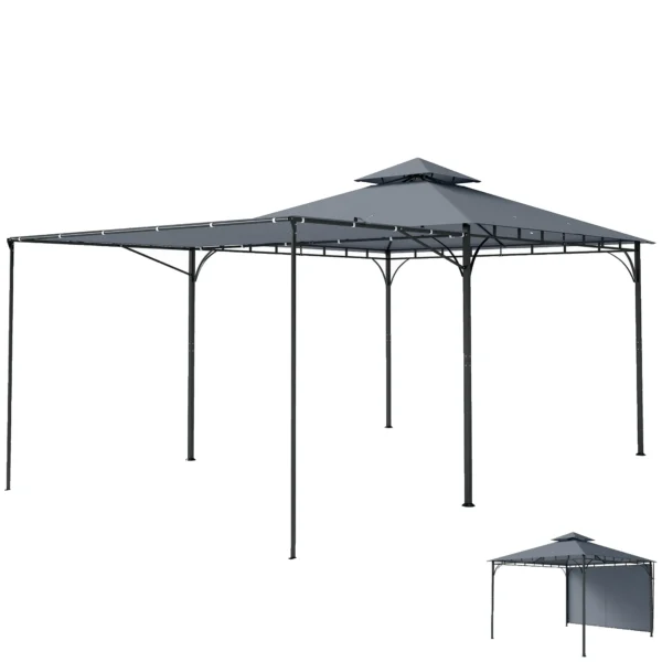 Outsunny Garden Gazebo with Extendable Roof and Drainage Holes, Metal and Polyester, 3.2x3.2 m, Dark Grey