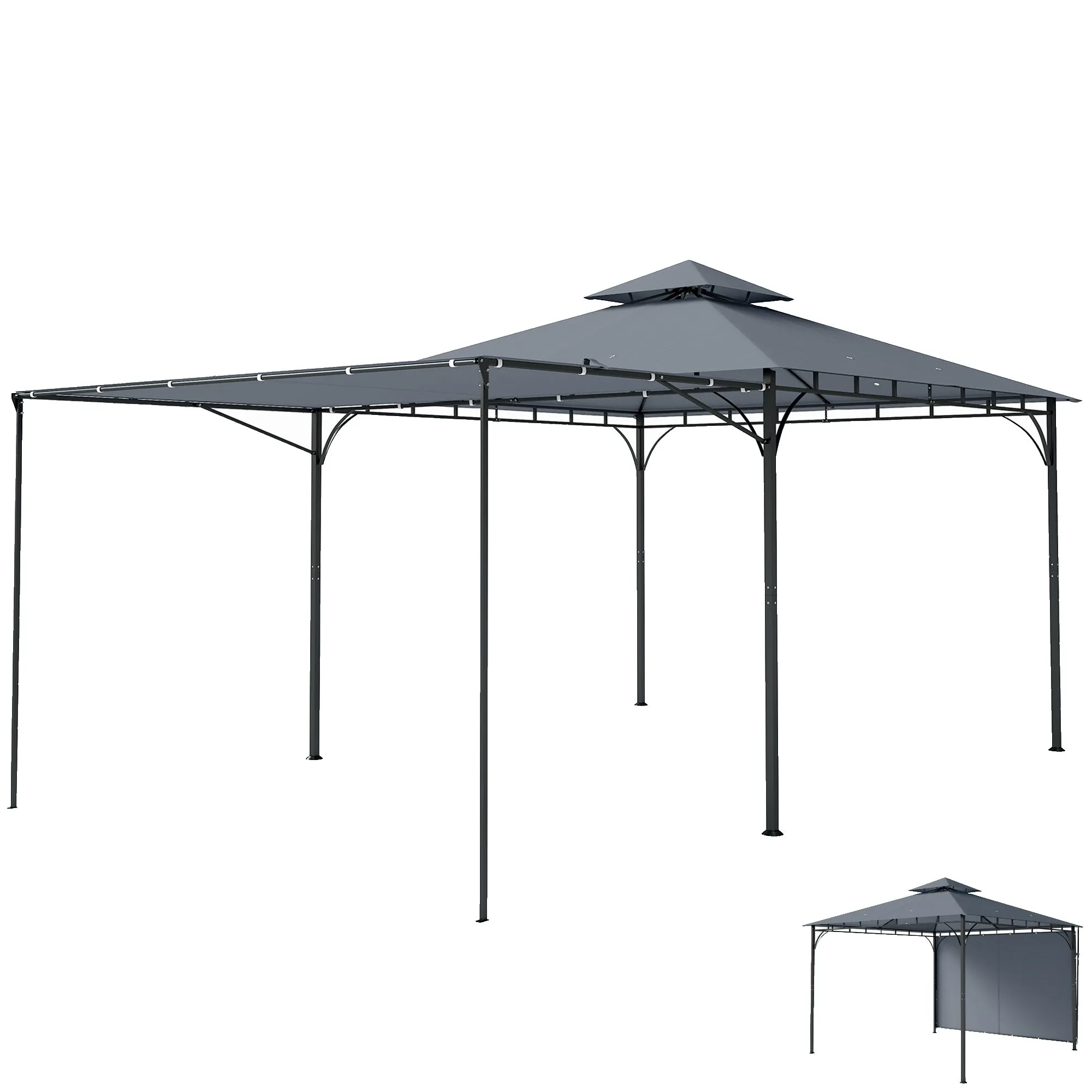 Outsunny Garden Gazebo with Extendable Roof and Drainage Holes, Metal and Polyester, 3.2x3.2 m, Dark Grey