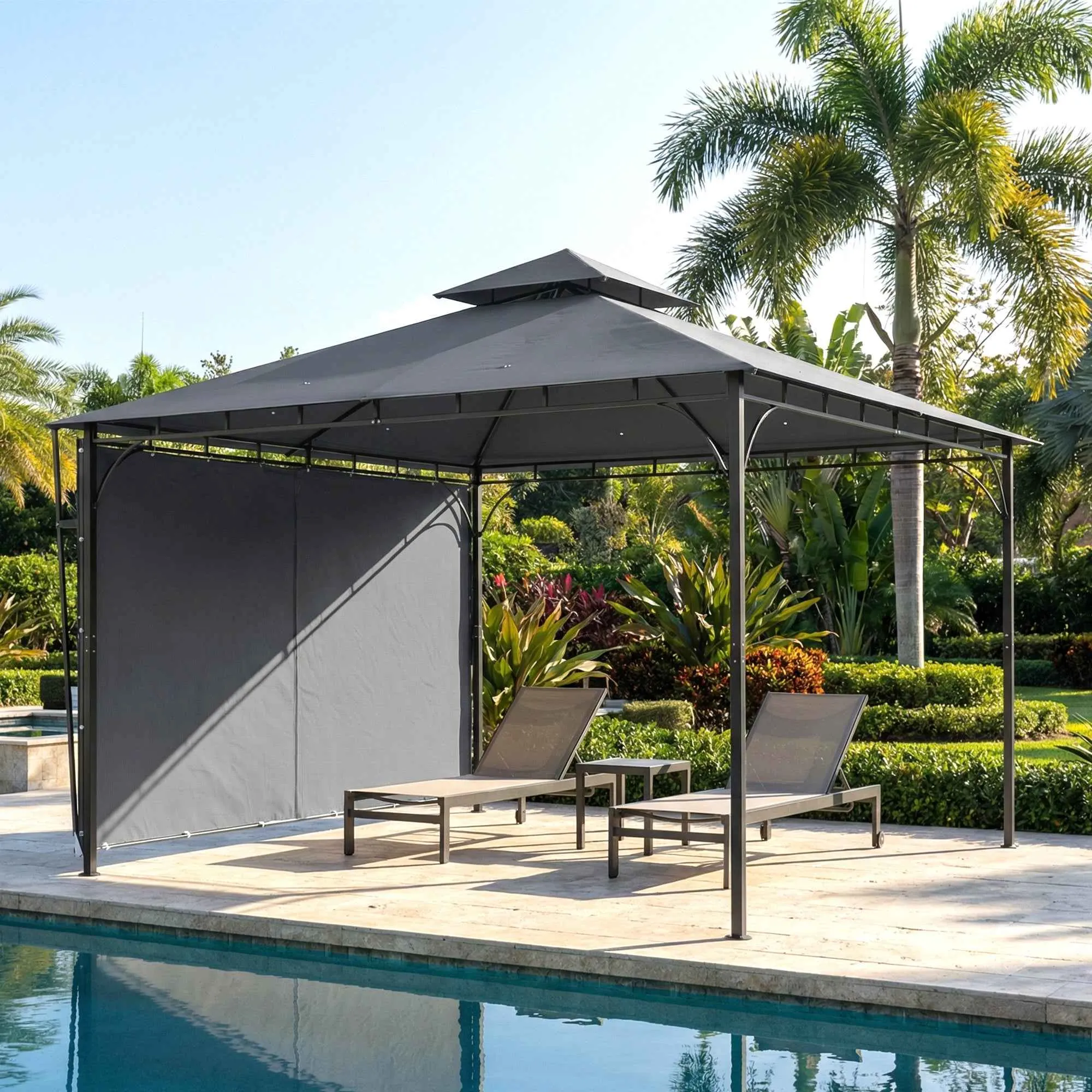 Outsunny Garden Gazebo with Extendable Roof and Drainage Holes, Metal and Polyester, 3.2x3.2 m, Dark Grey - Image 2