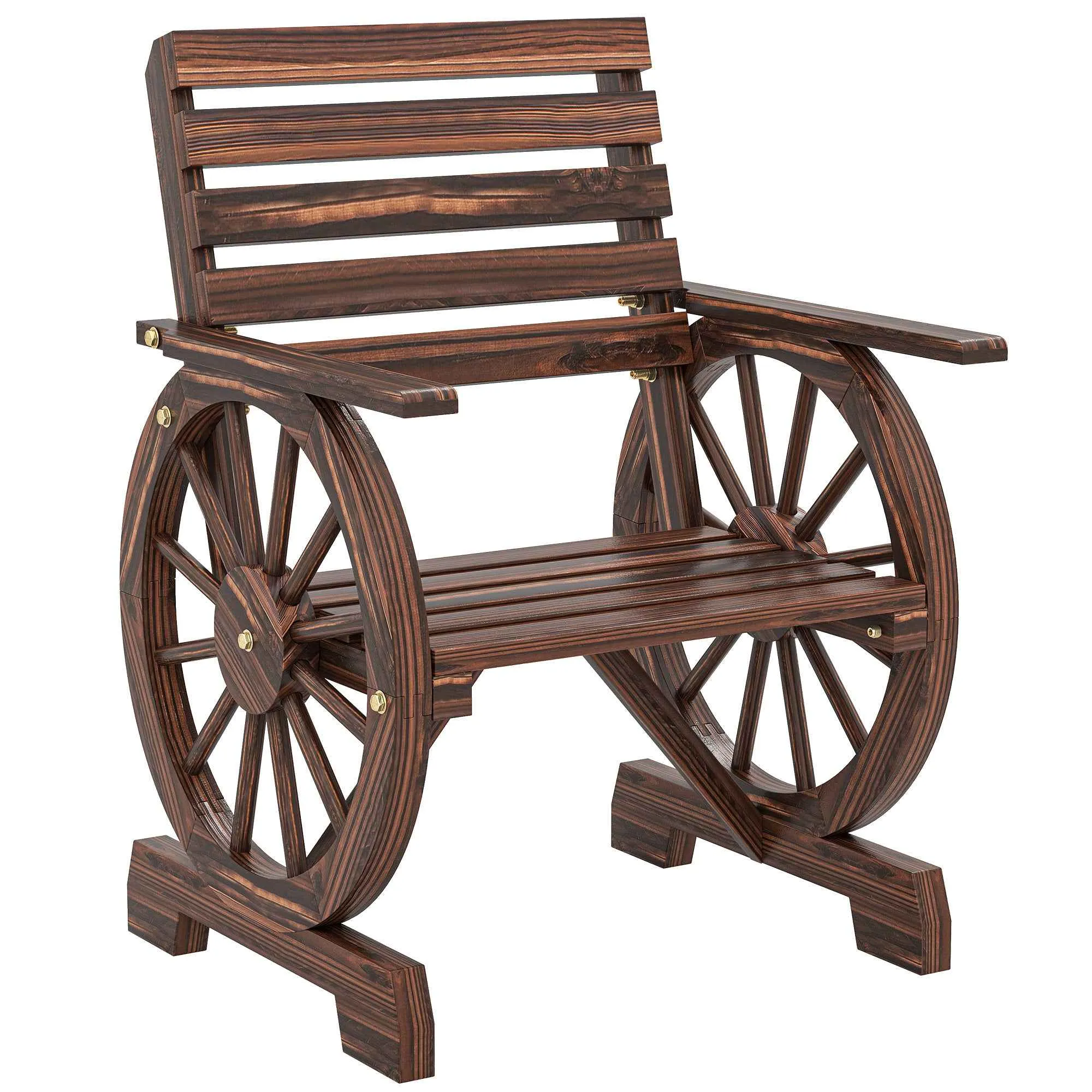 Outsunny Garden Bench Outdoor Chair Solid Wood 1 Seater Carbonized
