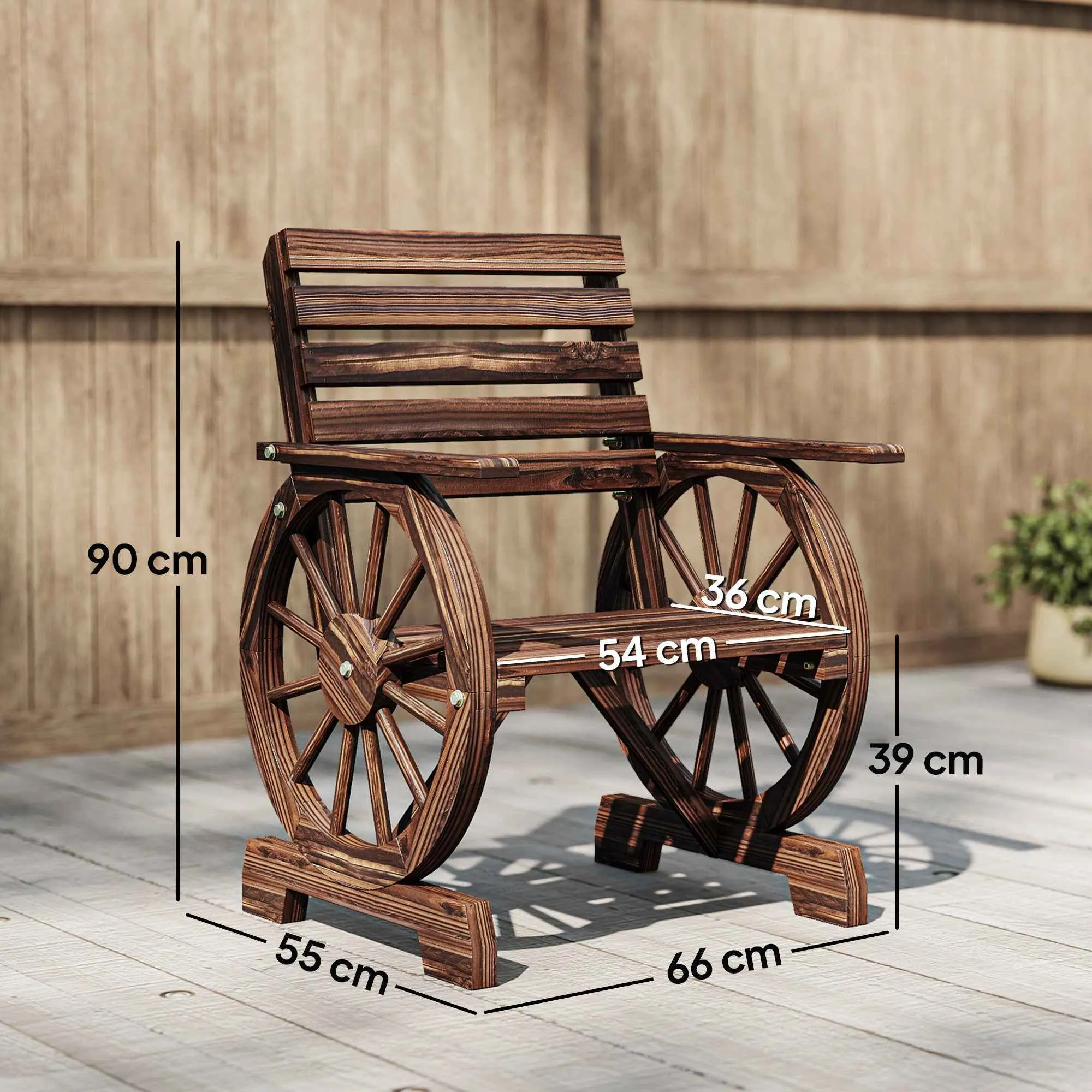 Outsunny Garden Bench Outdoor Chair Solid Wood 1 Seater Carbonized - Image 3