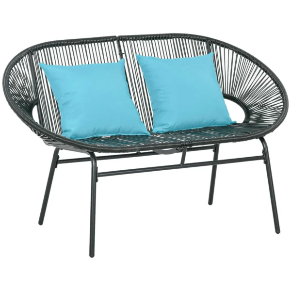 Outsunny 2-Seater Garden Sofa in PE Rattan and Steel with Cushions and Armrests, 132x72x83 cm, Black