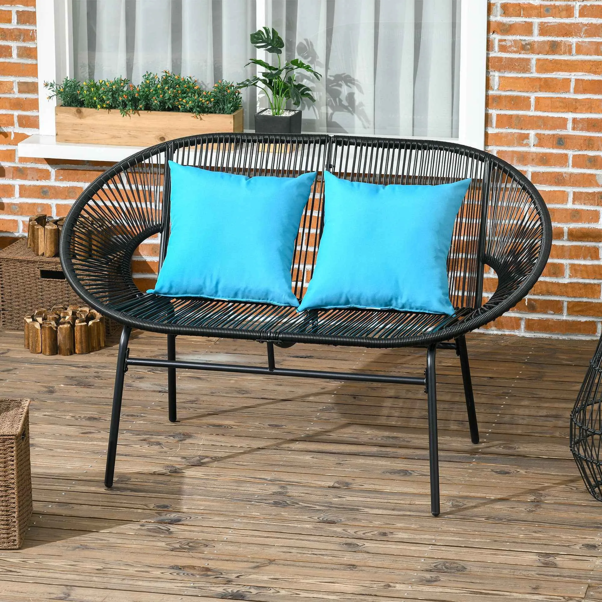 Outsunny 2-Seater Garden Sofa in PE Rattan and Steel with Cushions and Armrests, 132x72x83 cm, Black - Image 2