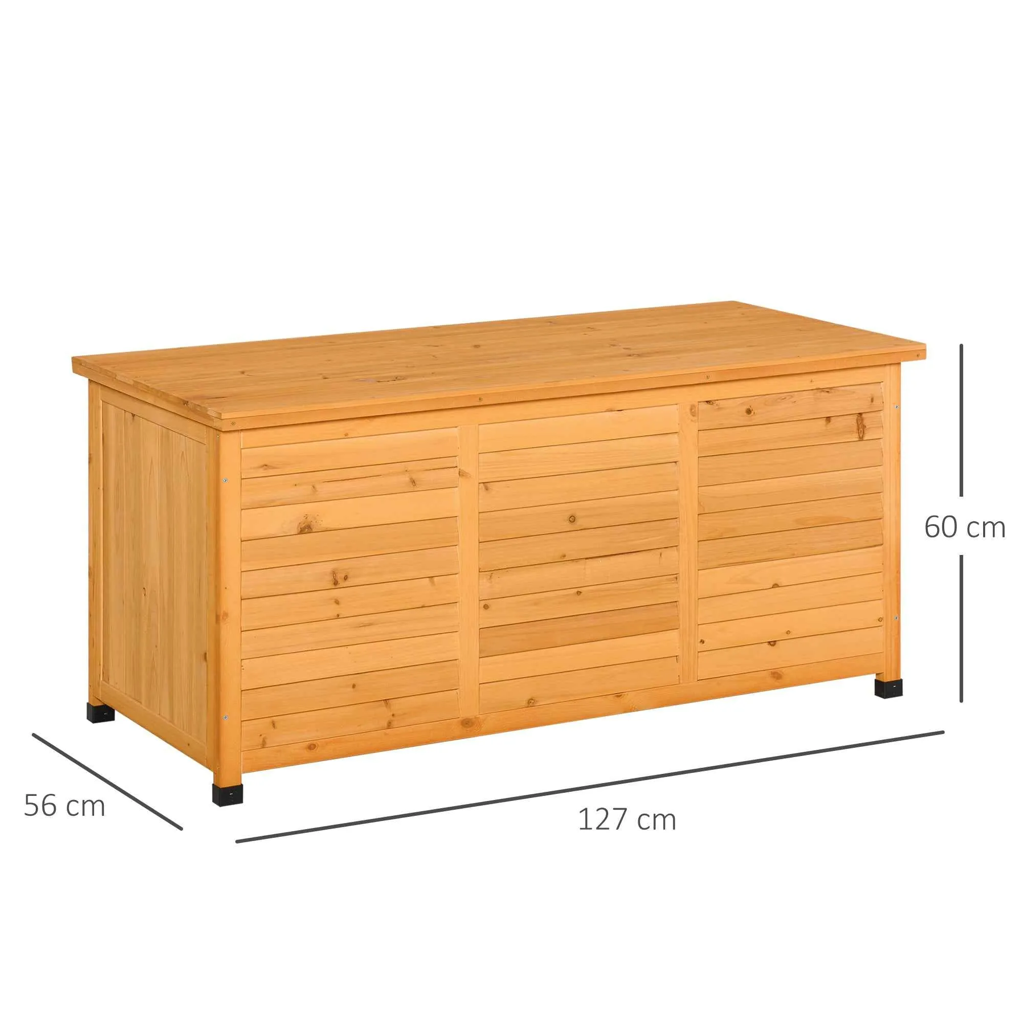 Outsunny Waterproof Outdoor Storage Chest in Fir Wood with Raised Base, 127x56x60 cm, Dark Yellow - Image 3