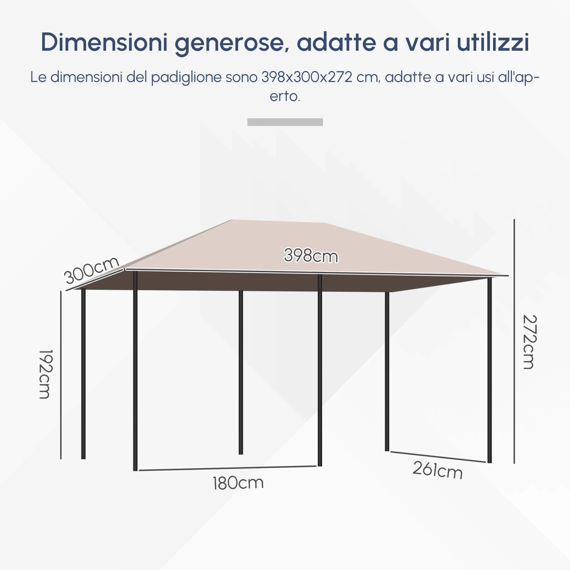 Outsunny 4x3m Garden Gazebo with 6 Removable Curtains, Metal Frame and Beige Polyester Canopy - Image 3