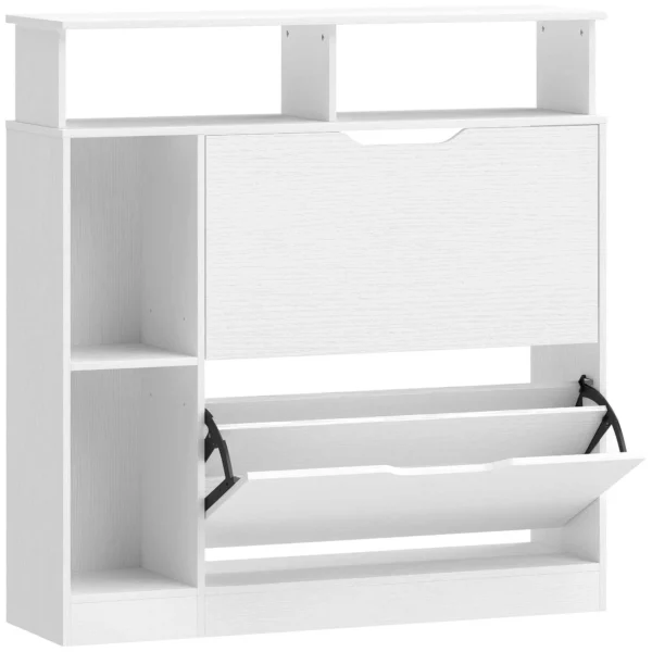 HOMCOM Narrow Shoe Rack with Adjustable Dividers, White
