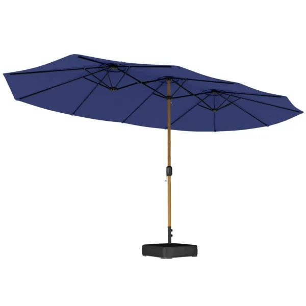 Outsunny 12-Ribbed Double Umbrella with Crank Handle, Cross Base and Sandbags, 4.7 x 2.8 m, Dark Blue