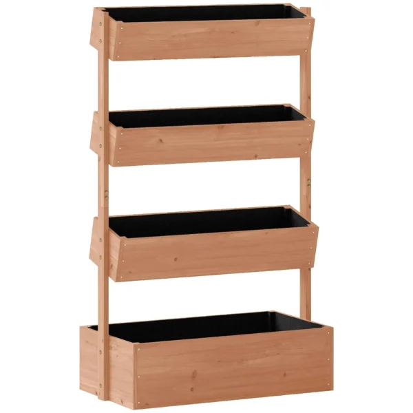 Outsunny Raised Garden Bed, Vertical Wooden Planter with Drainage and Lining.