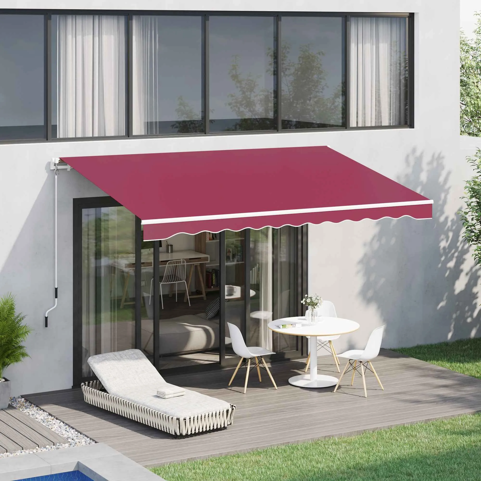 Outsunny Aluminum and Polyester Crank Roller Awning, 295x245cm, Dark Red - Image 2