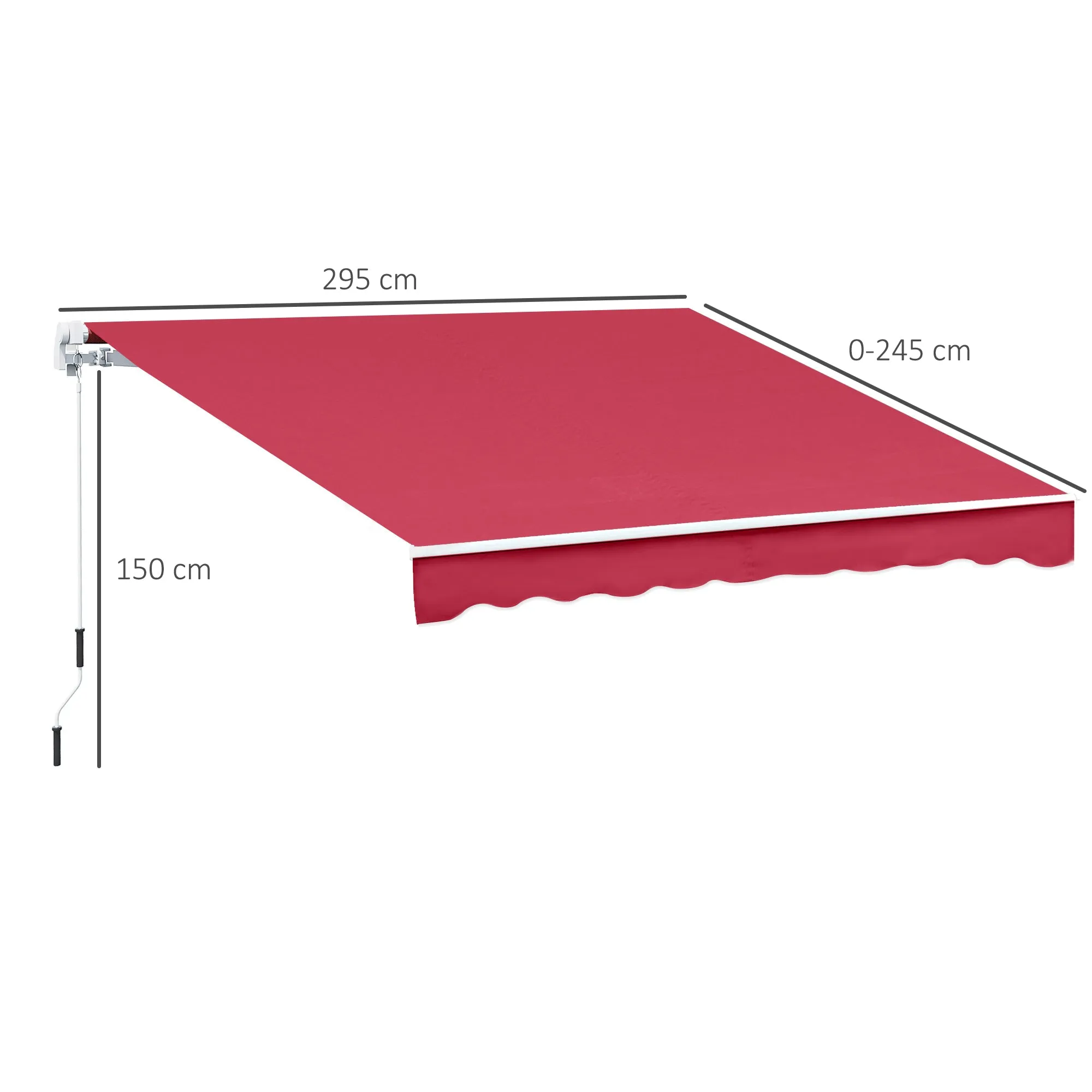Outsunny Aluminum and Polyester Crank Roller Awning, 295x245cm, Dark Red - Image 3