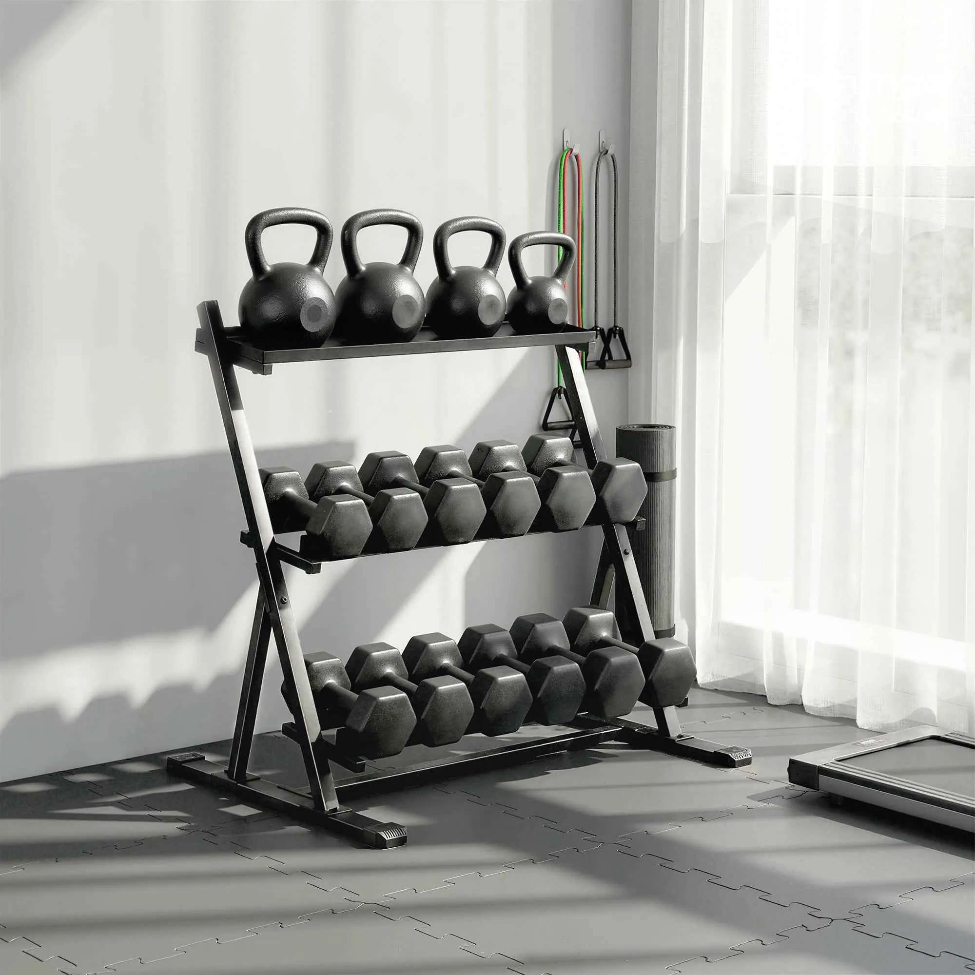 SPORTNOW Weight Rack, 3-Level Adjustable Dumbbell Rack, Steel, Black - Image 2