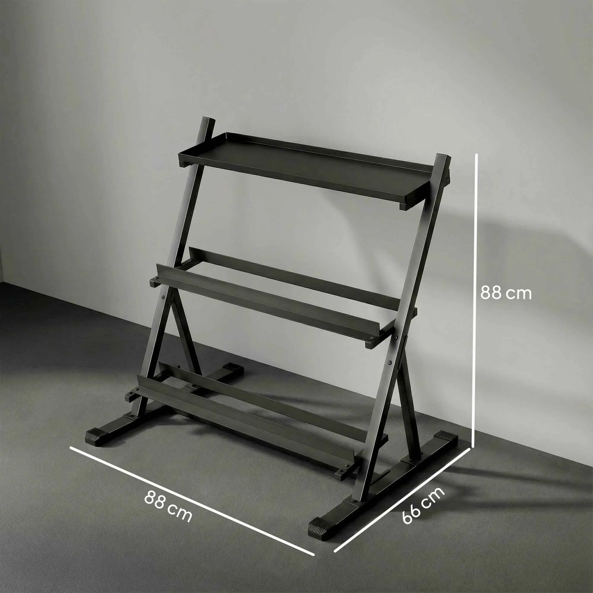 SPORTNOW Weight Rack, 3-Level Adjustable Dumbbell Rack, Steel, Black - Image 3