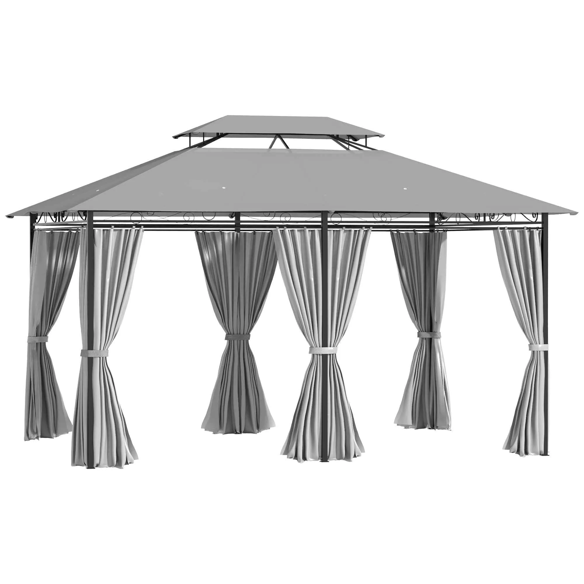 Outsunny Gazebo 4x3 m with 6 Curtains and 2-Tier Roof, in Steel and Polyester, Dark Grey