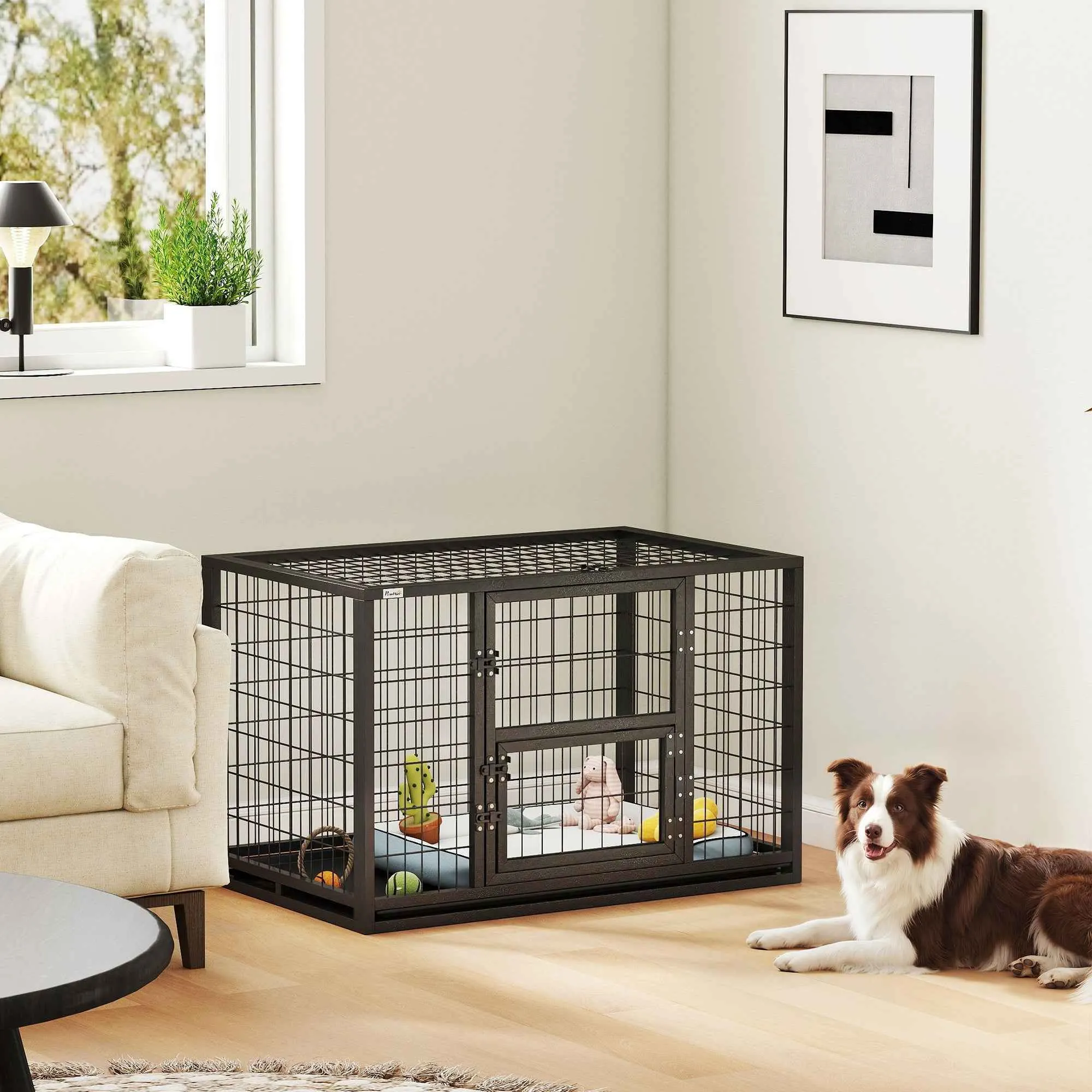 PawHut Sturdy Dog Cage, 94x60x64 cm, with Removable Tray. - Image 2