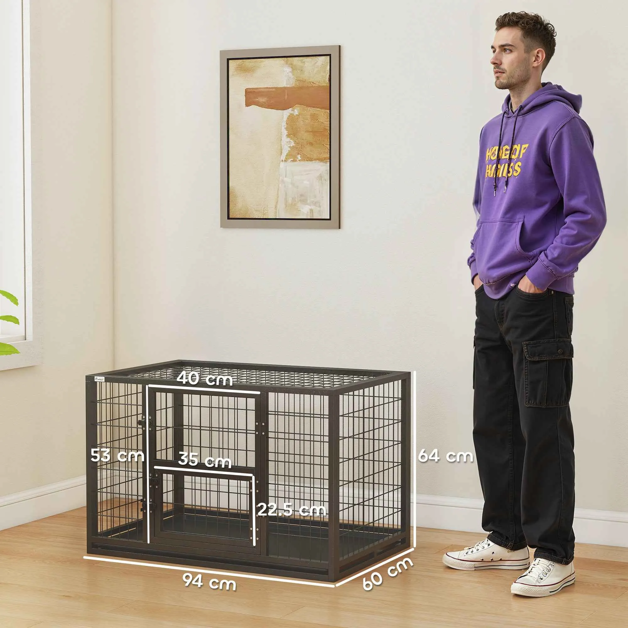 PawHut Sturdy Dog Cage, 94x60x64 cm, with Removable Tray. - Image 3