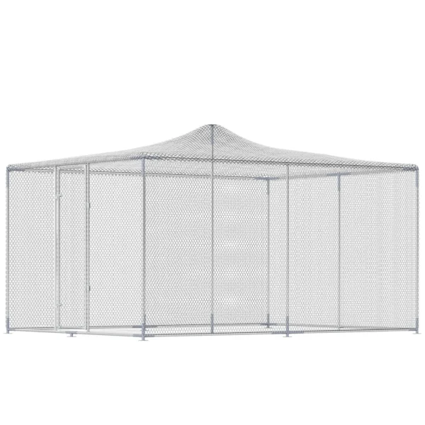PawHut Outdoor Chicken Coop with Roof and Locks, Galvanized Steel, 4x3x2 m, Silver