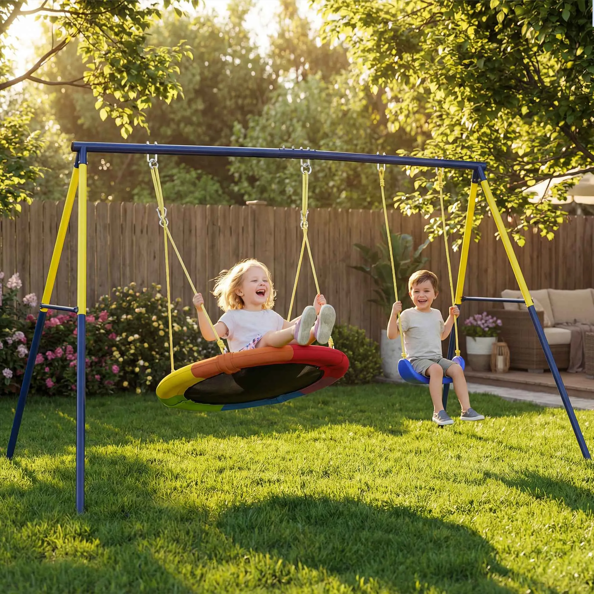 Garden Swing Frame for Children Ages 3-8 Years, Steel, 4 Hooks, 260x160x178 cm, Blue - Image 2