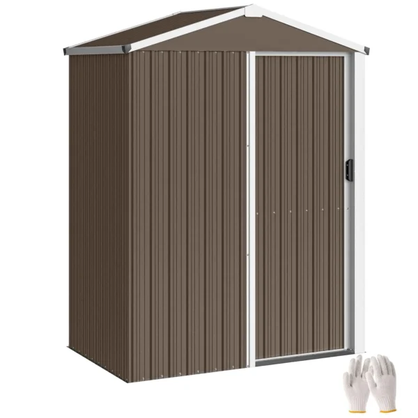 Outsunny 1.1m² Steel Garden Shed with Lockable Sliding Door, 136x87x179cm, Brown