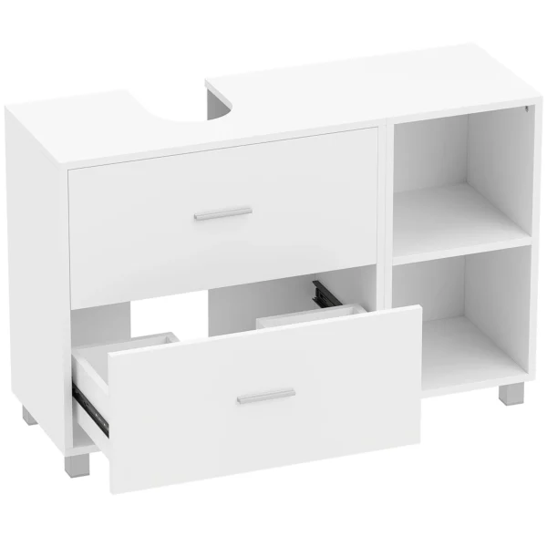 HOMCOM Bathroom Vanity Unit with 2 Drawers and Open Shelves, Wooden, 90x30x60 cm, White