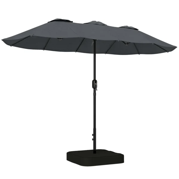 Outsunny 12-Ribbed Double Umbrella with Crank Handle, Cross Base and Bags, in Metal and Polyester, 3x1.5 m, Dark Grey