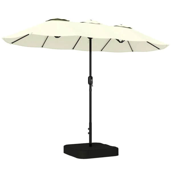 Outsunny 12-Ribbed Double Umbrella with Crank Handle, Cross Base and Bags, Metal and Polyester, 3x1.5 m, Beige