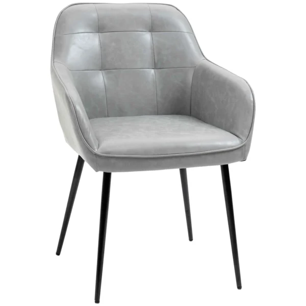 Industrial Style Dining Chair with Backrest, Modern Living Room Chair in Faux Leather and Black Metal, 61x58x84 cm, Grey