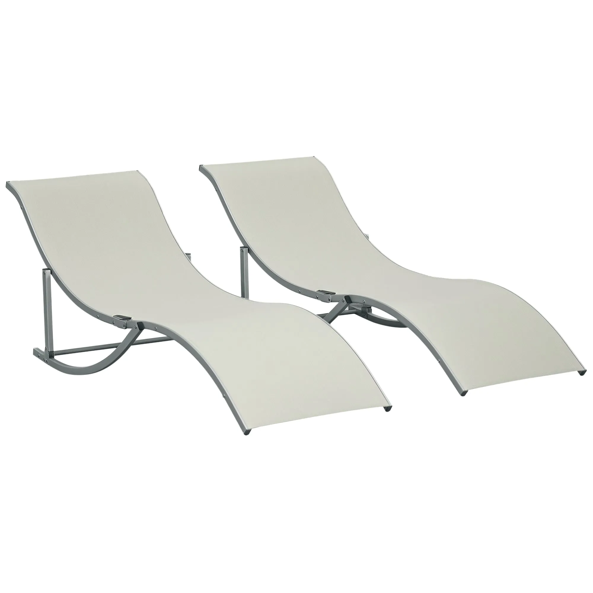 Outsunny Set of 2 Folding Garden Loungers, Aluminum and Textilene Sun Lounger, 61x165x63 cm