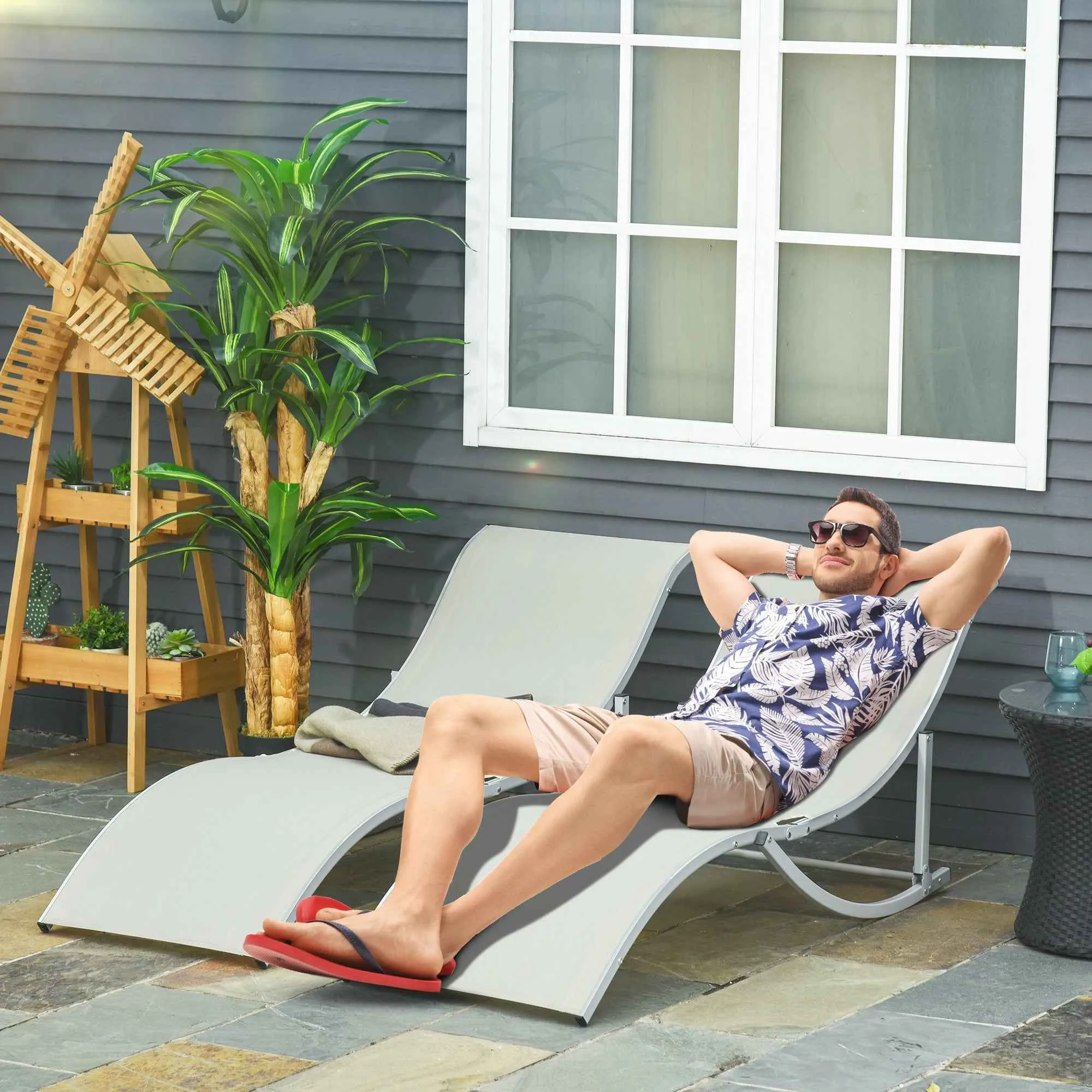 Outsunny Set of 2 Folding Garden Loungers, Aluminum and Textilene Sun Lounger, 61x165x63 cm - Image 2