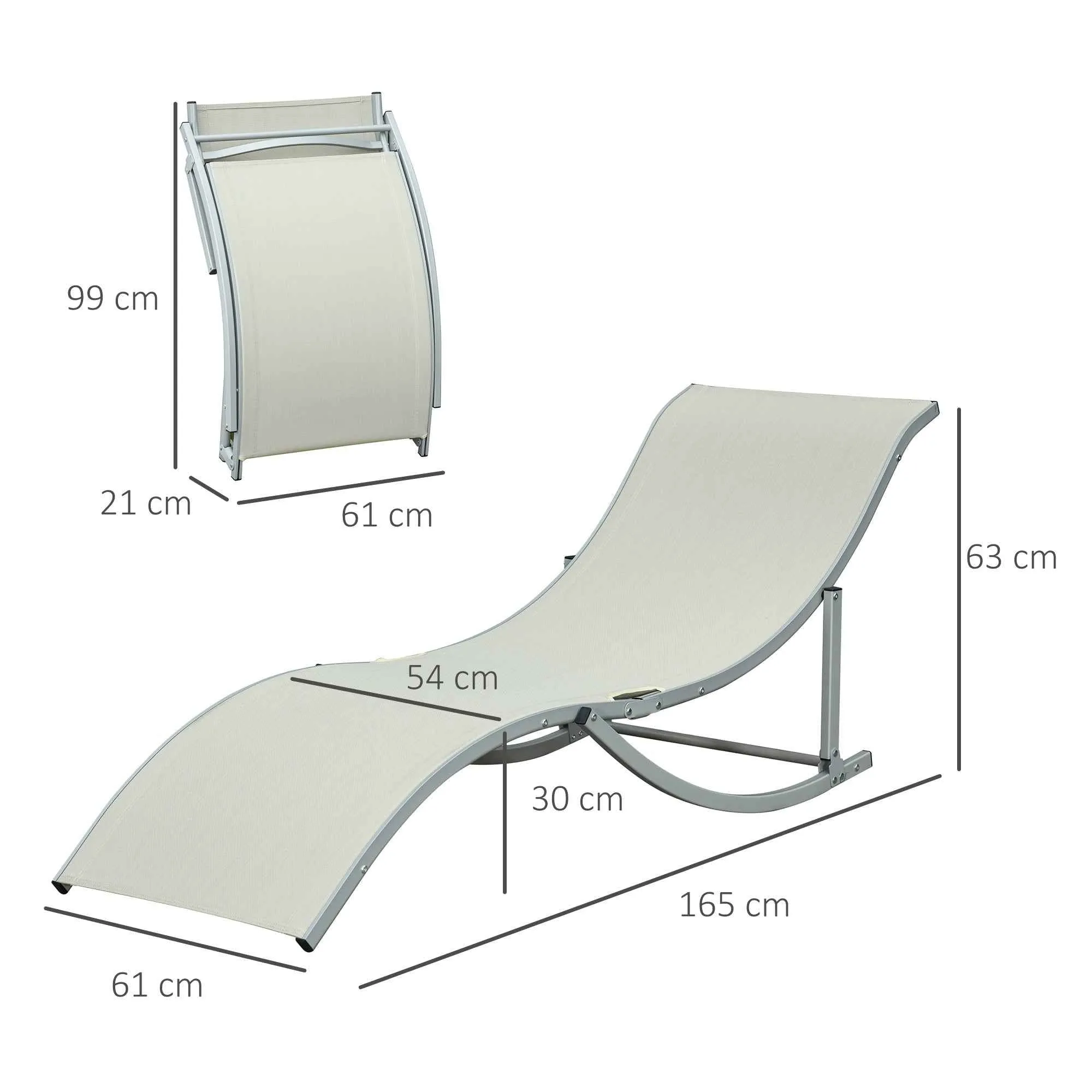 Outsunny Set of 2 Folding Garden Loungers, Aluminum and Textilene Sun Lounger, 61x165x63 cm - Image 3