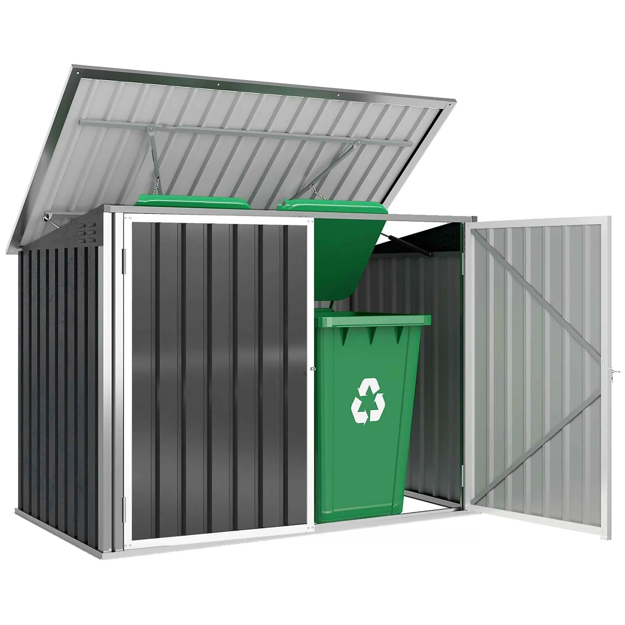 Outsunny Garden Shed, Horizontal Garbage Can Organizer, Dark Gray