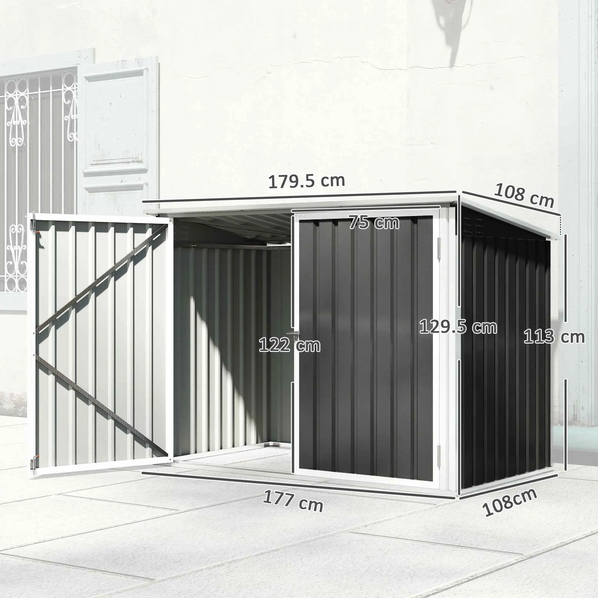 Outsunny Garden Shed, Horizontal Garbage Can Organizer, Dark Gray - Image 3
