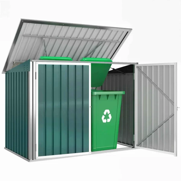 Outsunny Outdoor Steel Garbage Can Shed with Double Door