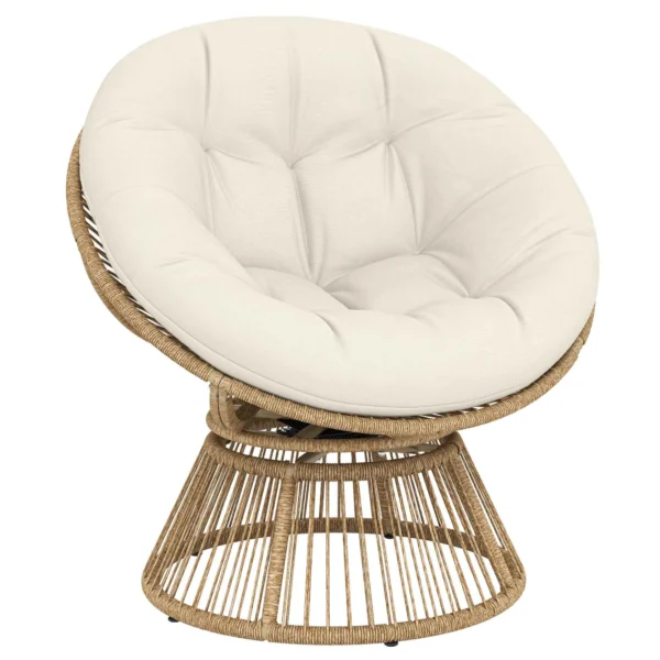 Outsunny Papasan Rattan 360° Moon Chair with Cushion Indoor/Outdoor, Cream White