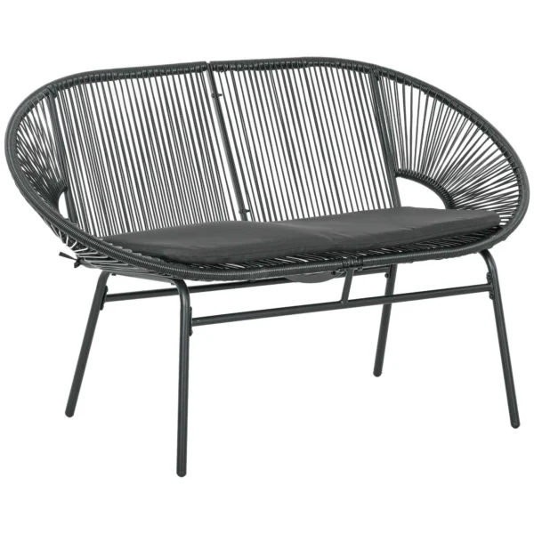 Outsunny 2-Seater Garden Sofa in PE Rattan and Steel with Cushions and Armrests, 132x72x83 cm, Black