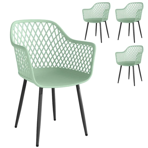 Outsunny Set of 4 Garden Chairs, with Diamond Backrest, Armrests, Green
