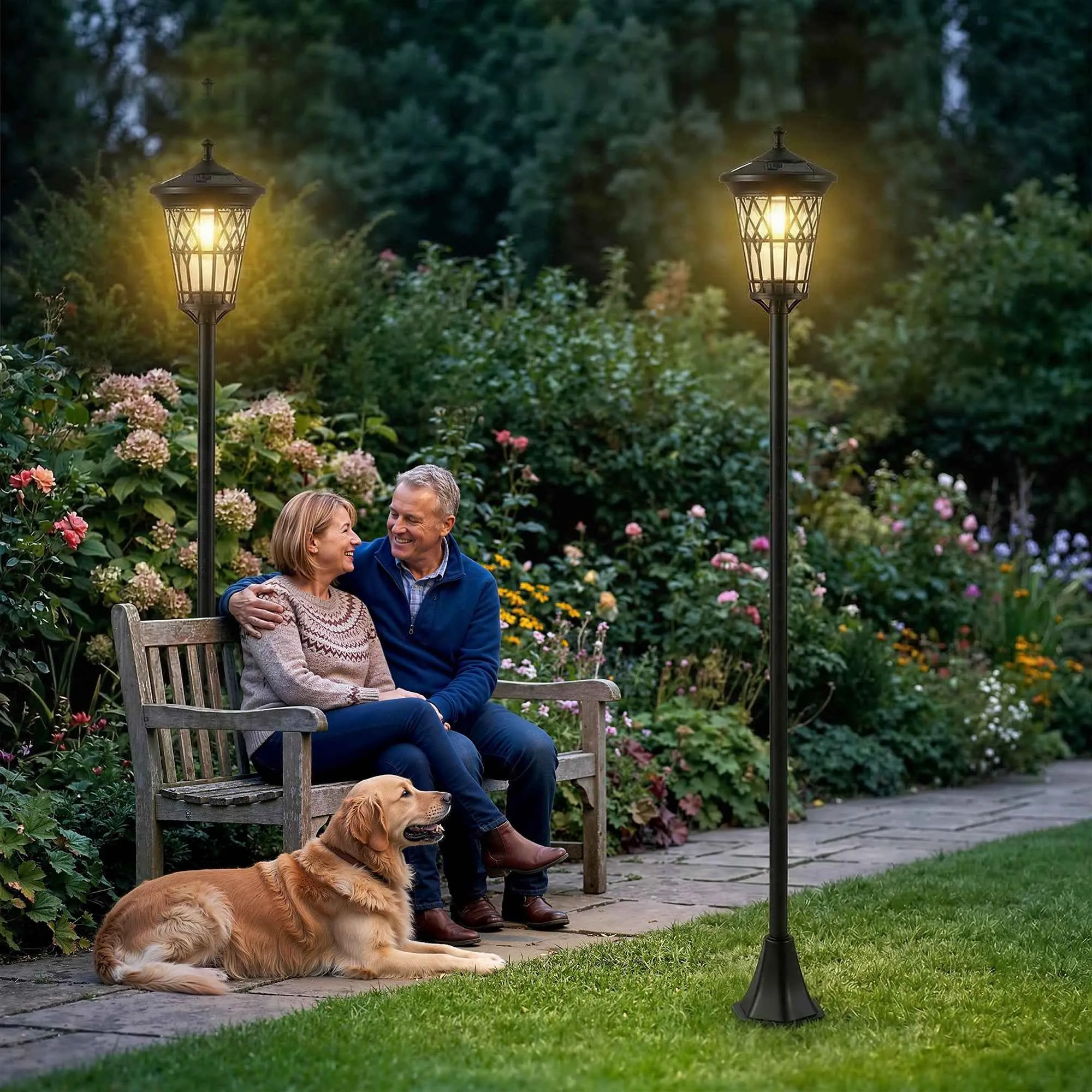 Outsunny Set of 2 Solar Garden Lights 1.86m, Stainless Steel Street Lights - Image 2