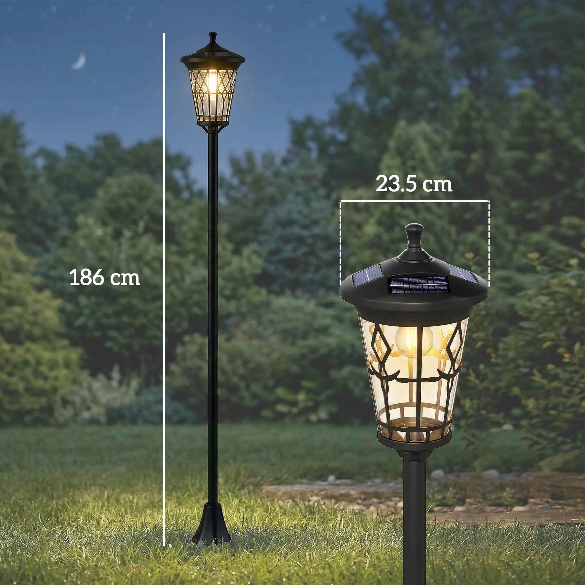 Outsunny Set of 2 Solar Garden Lights 1.86m, Stainless Steel Street Lights - Image 3