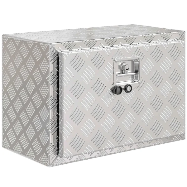 HOMCOM 76L Aluminum Tool Box with Lock, 2 Keys and Side Handle, 60.9x35.5x40.6 cm, Silver